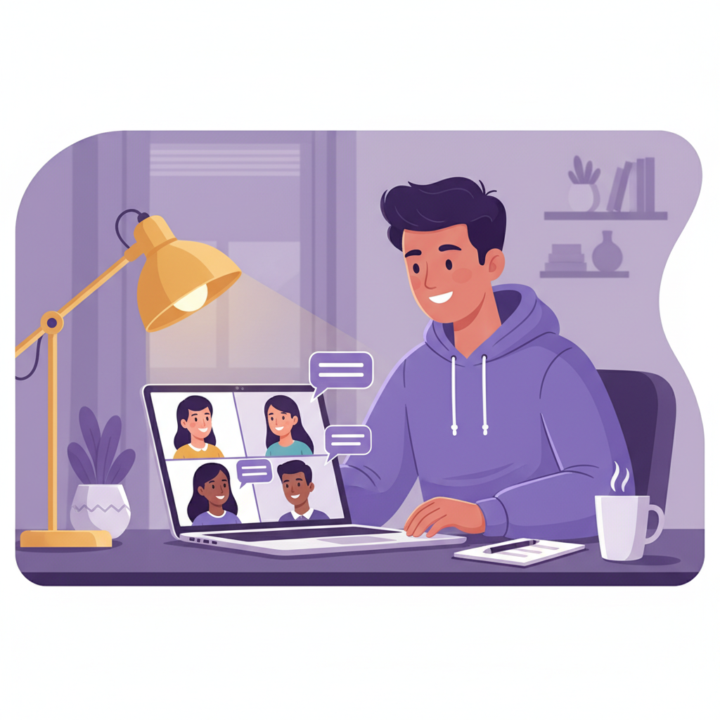 Aluno praticando conversação em um dos melhores cursos de inglês online, a Jornada do Autodidata.