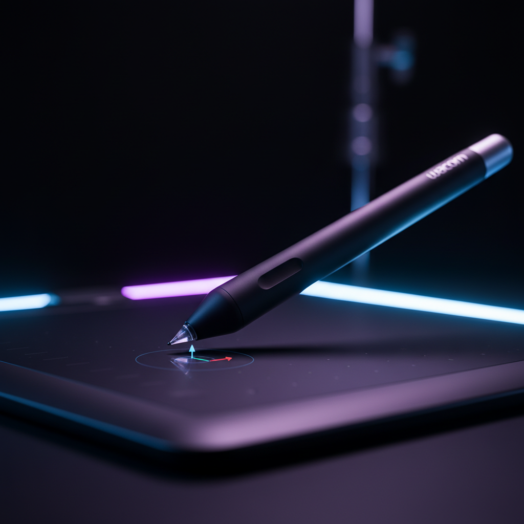 Tablet de desenho profissional com caneta estilus em ambiente de trabalho especializado em modelagem 3D