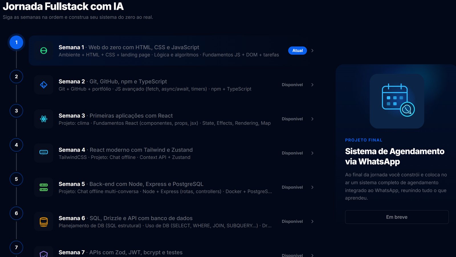 Jornada de 12 semanas do Fullstack com IA da B7Web, com o projeto final de agendamento pelo WhatsApp