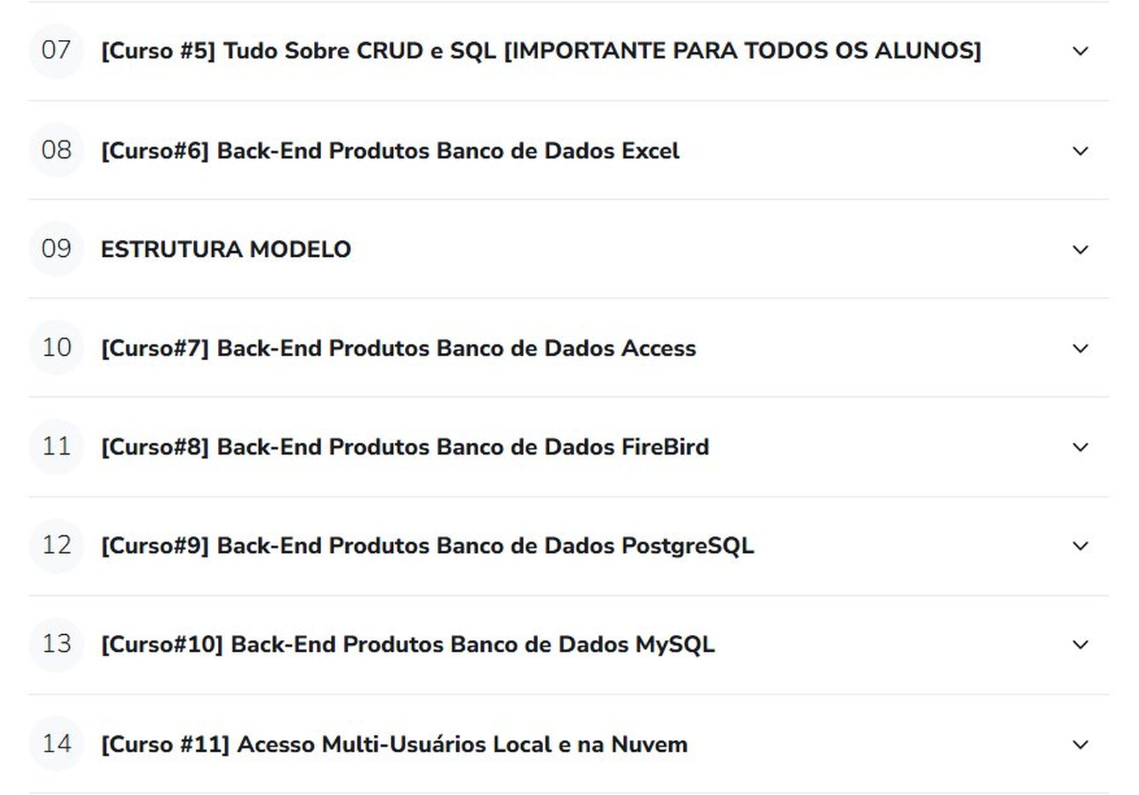 Parte da lista de cursos da formação de Excel VBA do professor Edivam Cabral na Hotmart