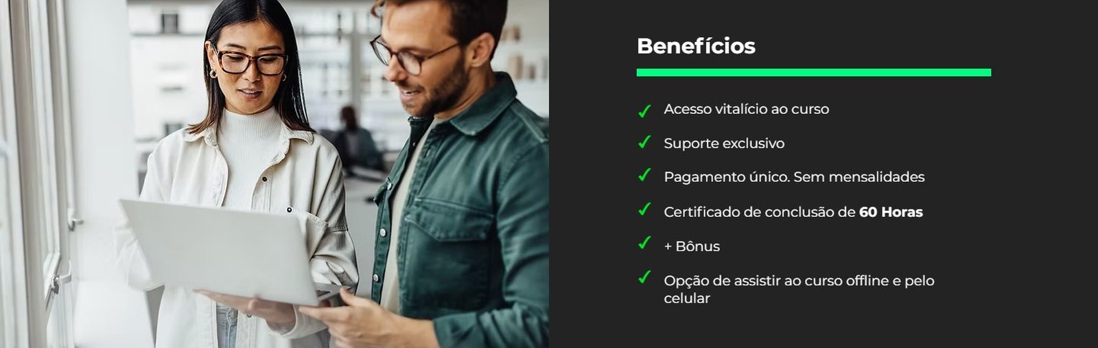 Curso de Excel online da Viscari com acesso vitalício, pagamento único e certificado de 60 horas