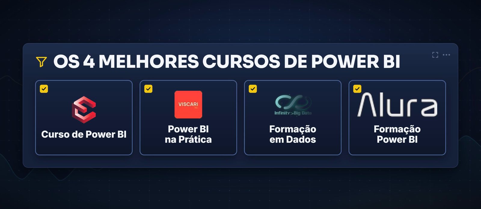 Os 4 melhores cursos de Power BI: Expert Cursos, Viscari, Infinity Big Data e Alura