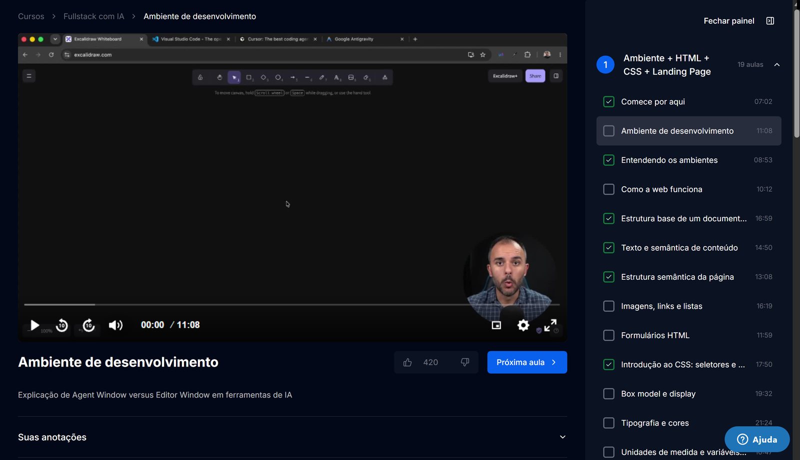 Aula do Fullstack com IA da B7Web, curso de programação do zero com IA desde o começo