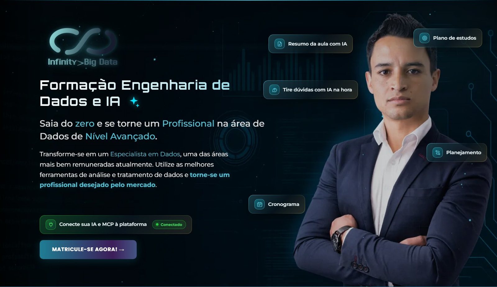 Página oficial da formação em dados da Infinity Big Data, uma opção de curso de Power BI com SQL e Python